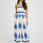 Polly Strapless Jumpsuit In Blue Print