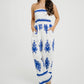 Polly Strapless Jumpsuit In Blue Print