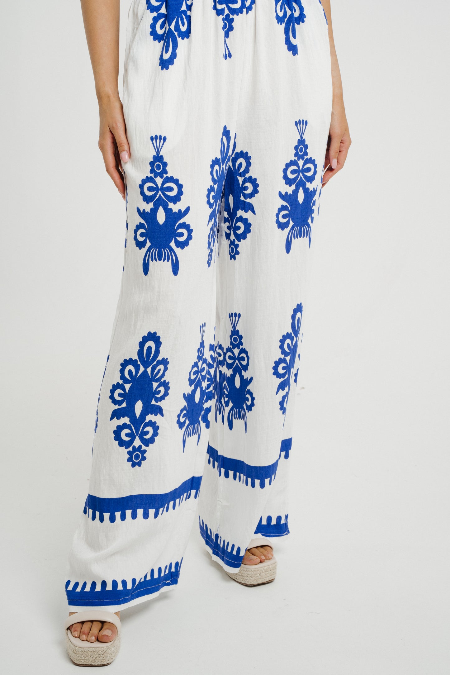 Polly Strapless Jumpsuit In Blue Print