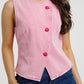 Kendra Asymmetric Denim Waistcoat In Fuchsia
