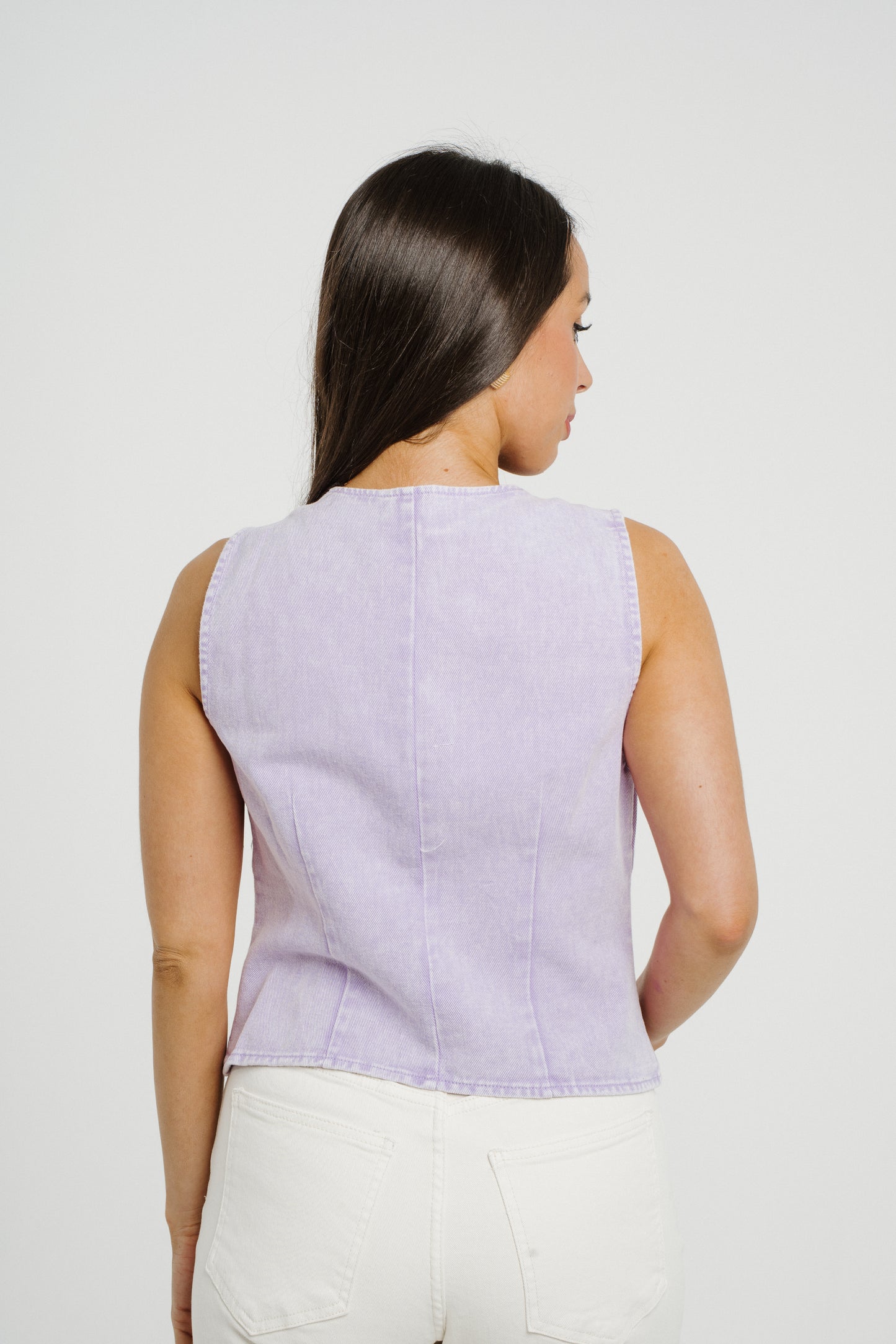 Kendra Asymmetric Denim Waistcoat In Lilac