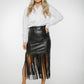 Rachel Fringed Leather Skirt In Black