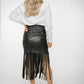Rachel Fringed Leather Skirt In Black