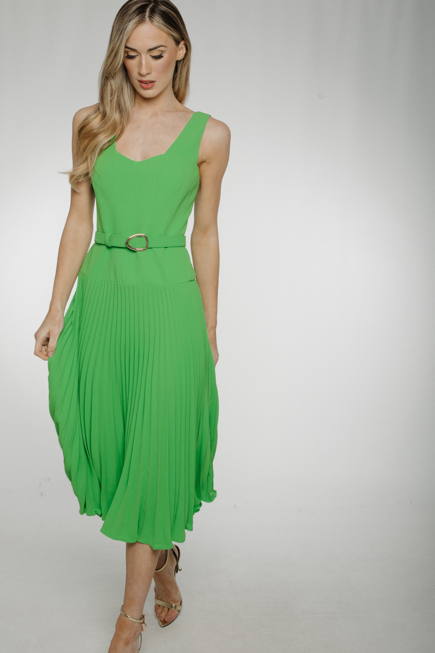 Eva Pleated Dress In Green