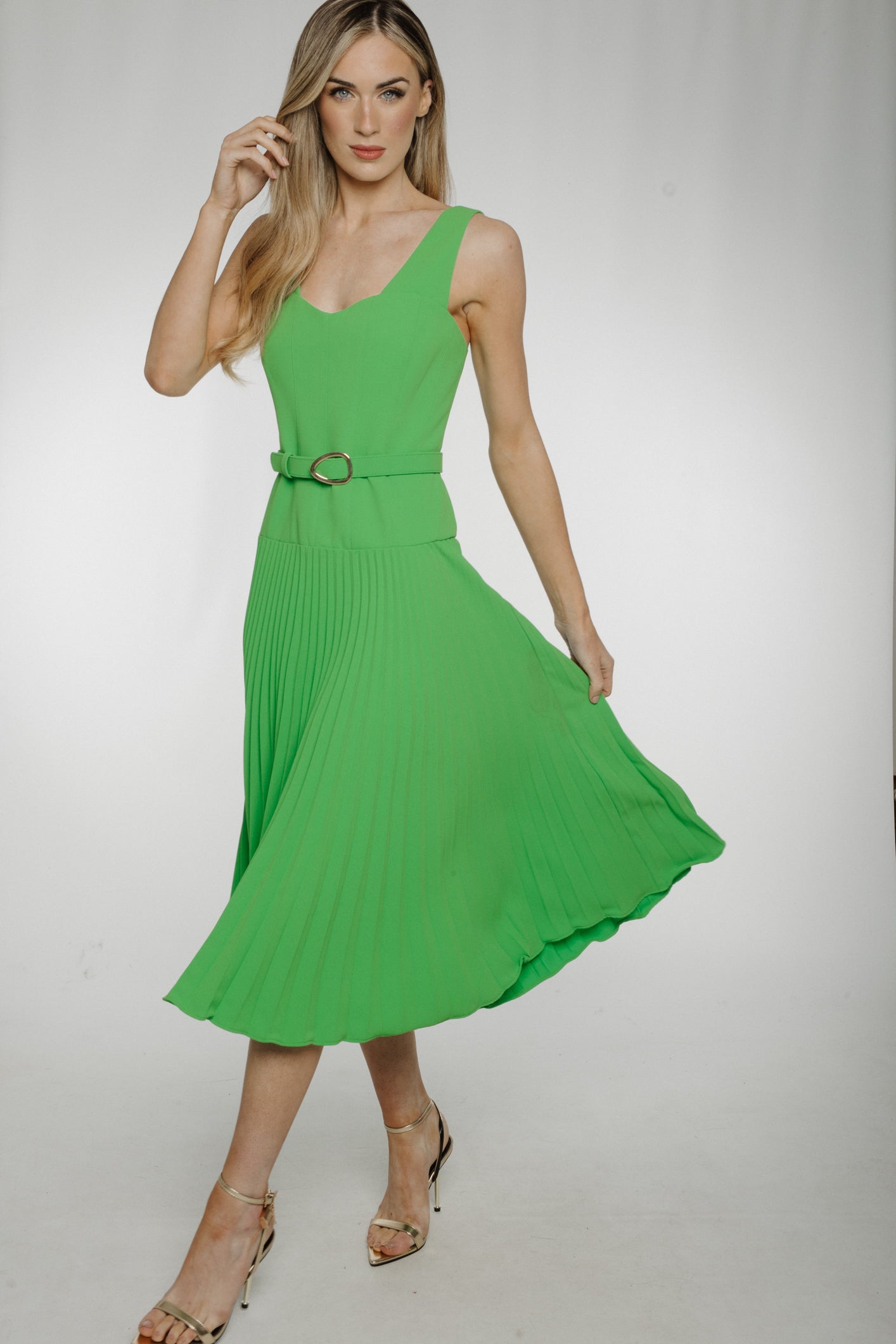Eva Pleated Dress In Green