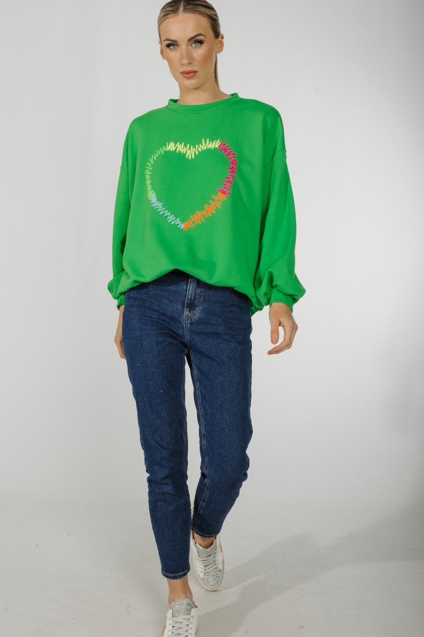 Alaina Embroidered Sweatshirt In Green - The Walk in Wardrobe
