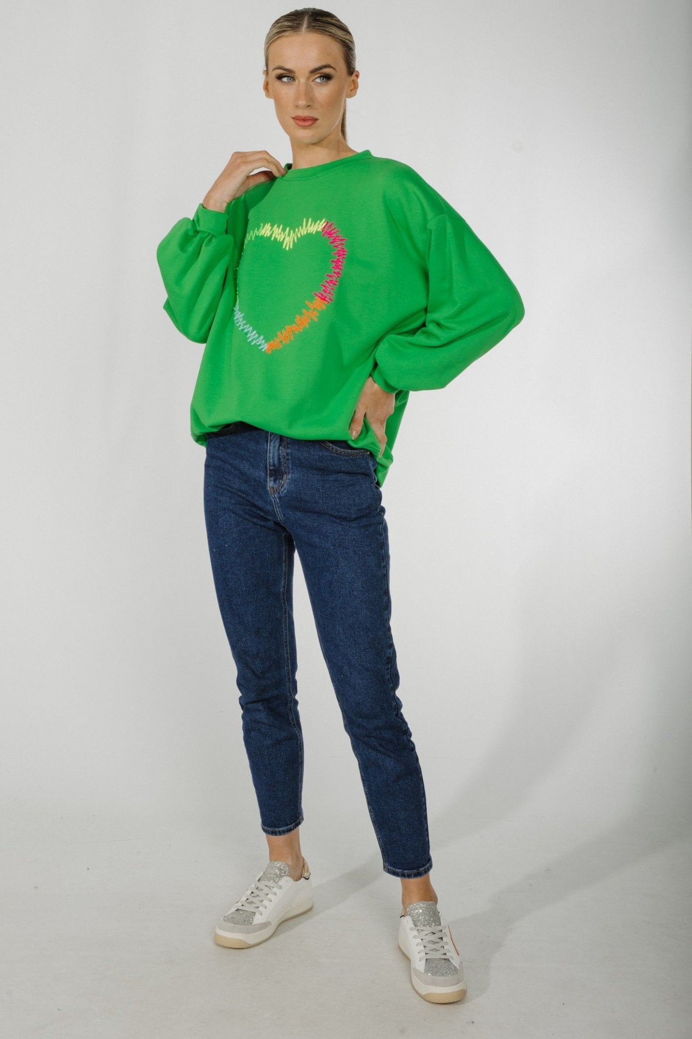 Alaina Embroidered Sweatshirt In Green - The Walk in Wardrobe