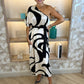 Alana One Shoulder Dress In Monochrome Print - The Walk in Wardrobe
