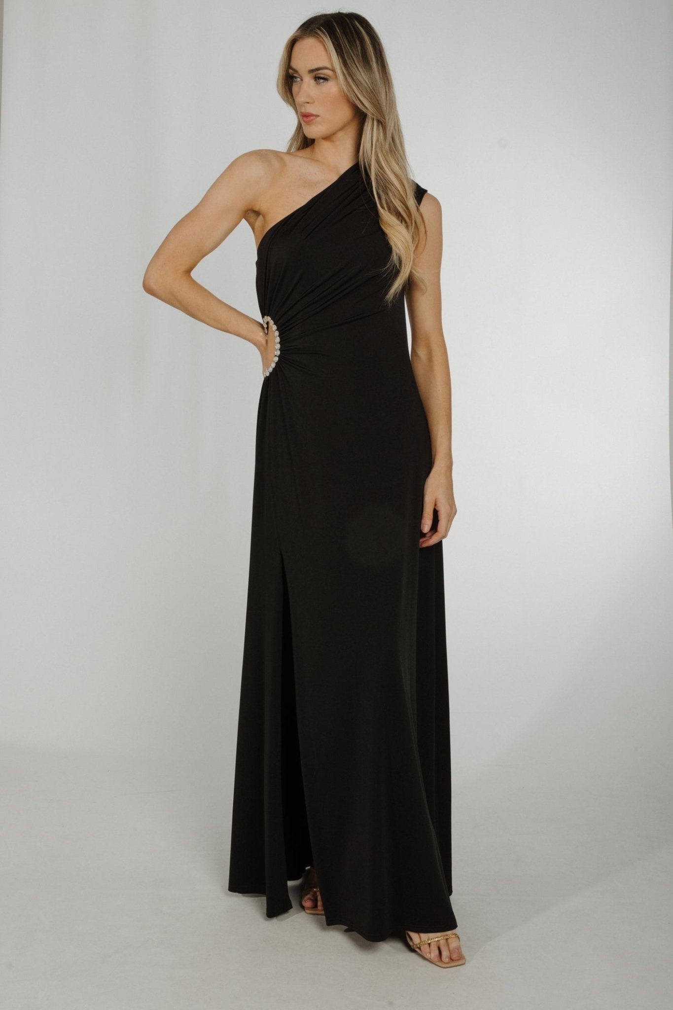Alana One Shoulder Ruched Dress In Black - The Walk in Wardrobe