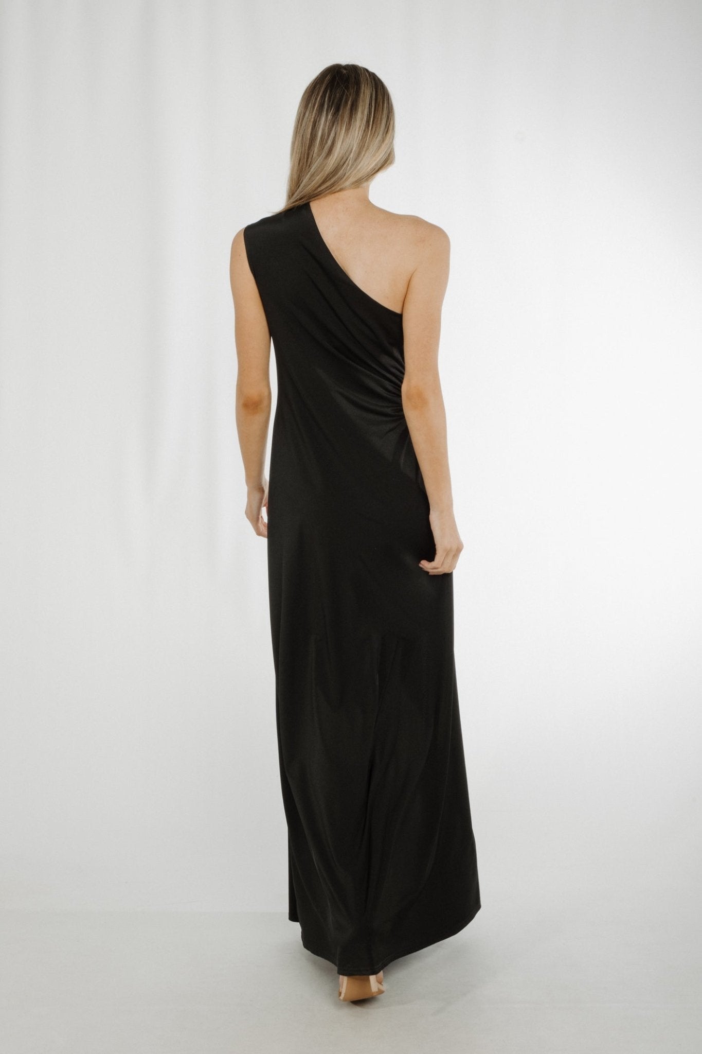 Alana One Shoulder Ruched Dress In Black - The Walk in Wardrobe