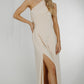 Alana One Shoulder Ruched Dress In Cream - The Walk in Wardrobe