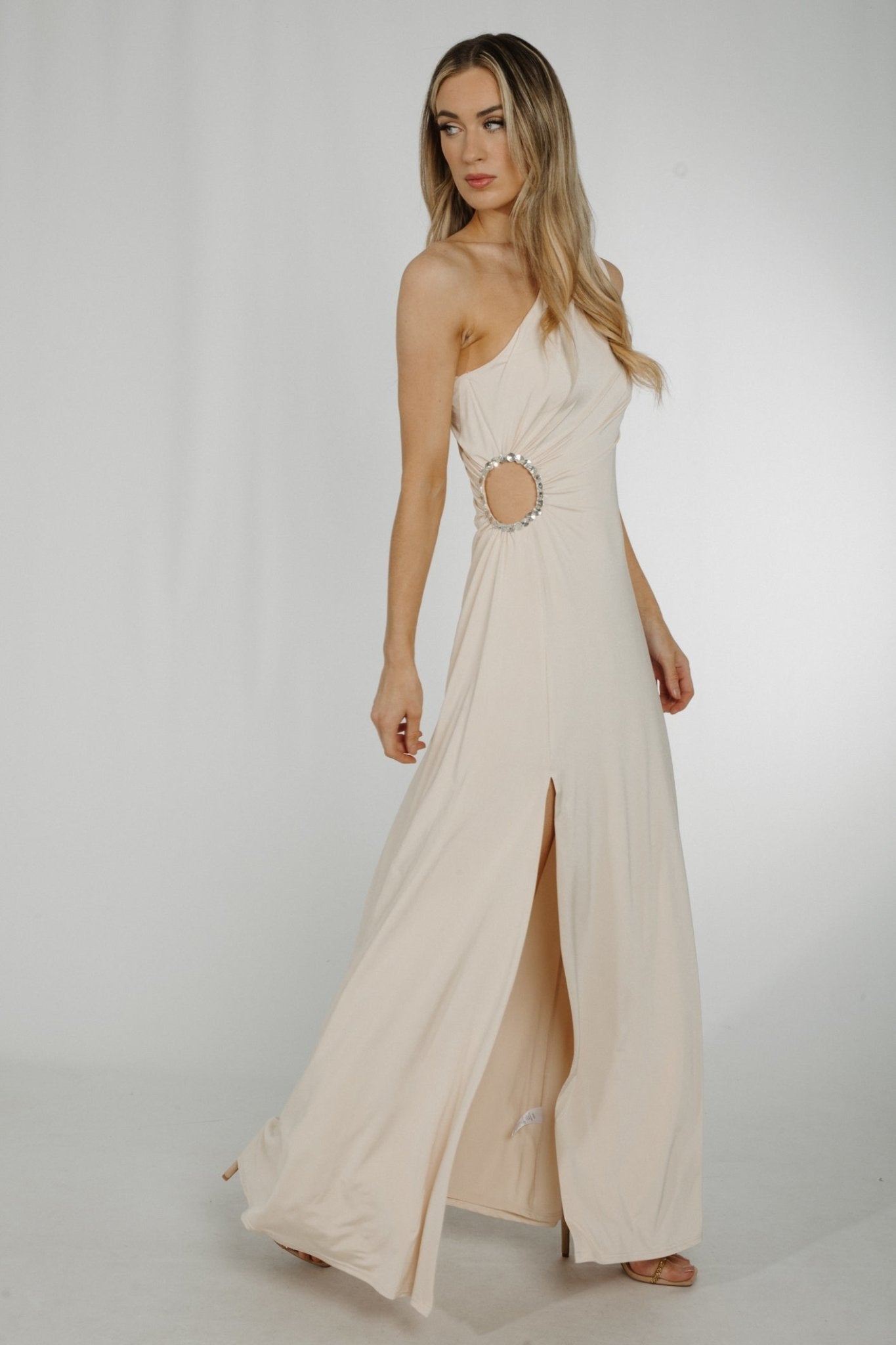 Alana One Shoulder Ruched Dress In Cream - The Walk in Wardrobe