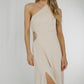 Alana One Shoulder Ruched Dress In Cream - The Walk in Wardrobe