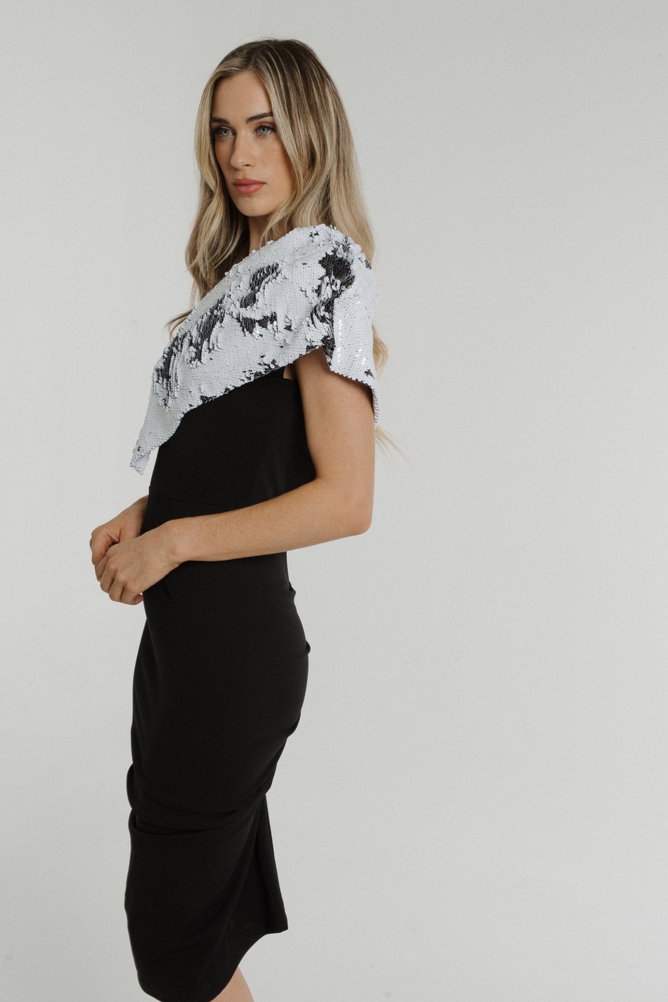 Alexandra One Shoulder Sequin Dress In Monochrome - The Walk in Wardrobe