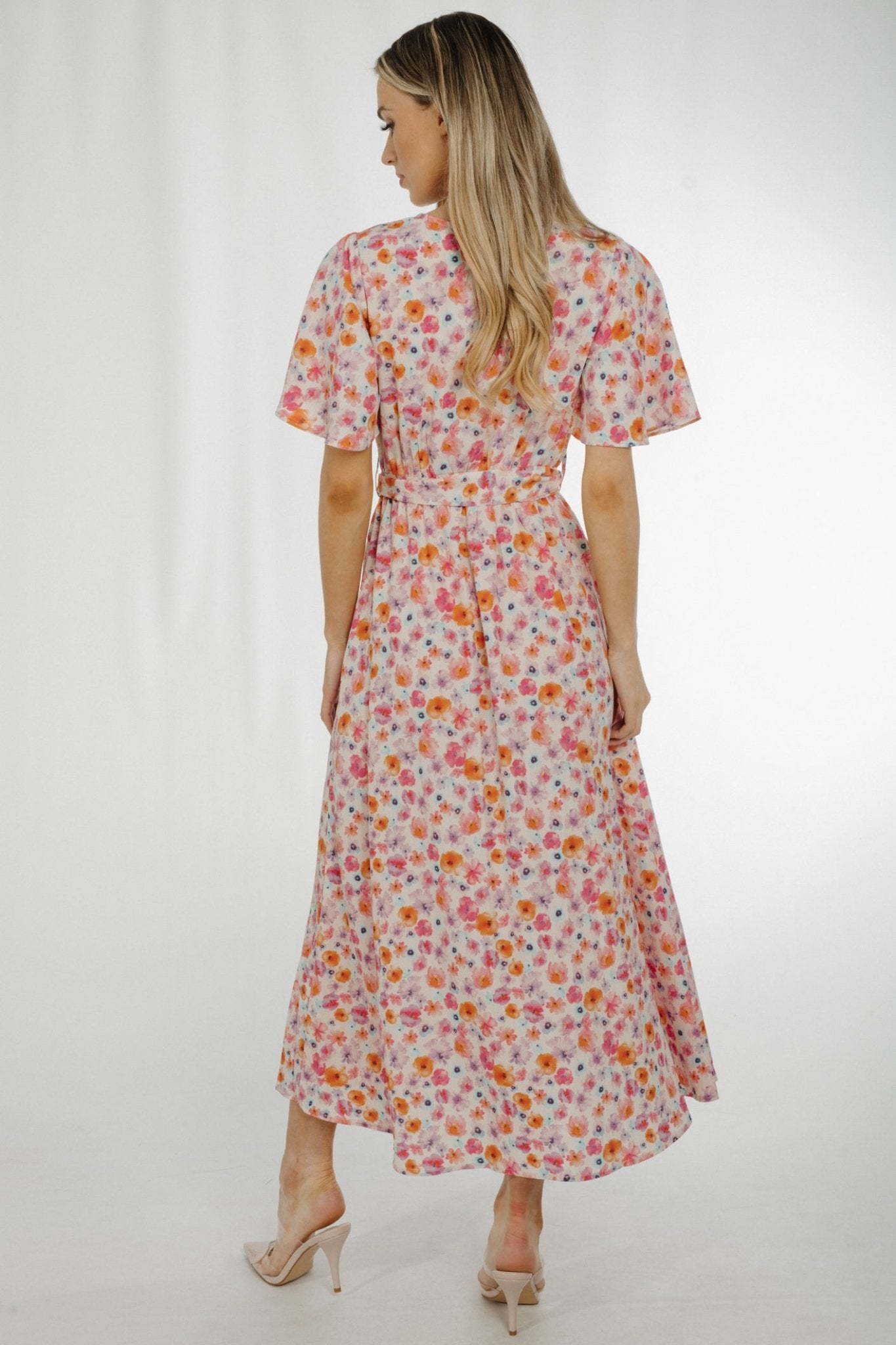 Ally V-Neck Floral Mid Dress In Pastel Mix - The Walk in Wardrobe