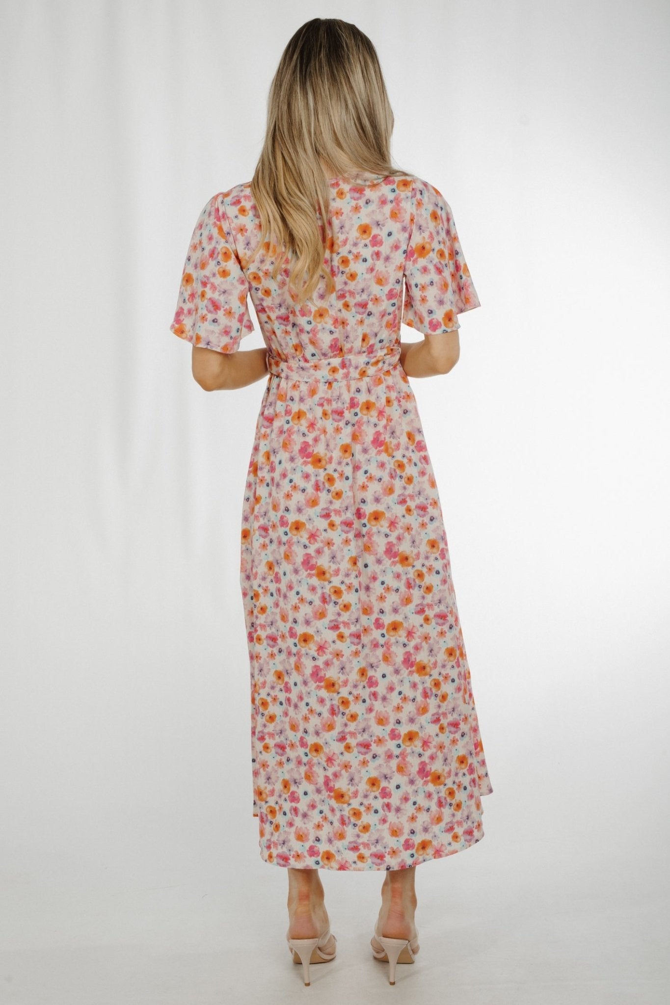 Ally V-Neck Floral Mid Dress In Pastel Mix - The Walk in Wardrobe