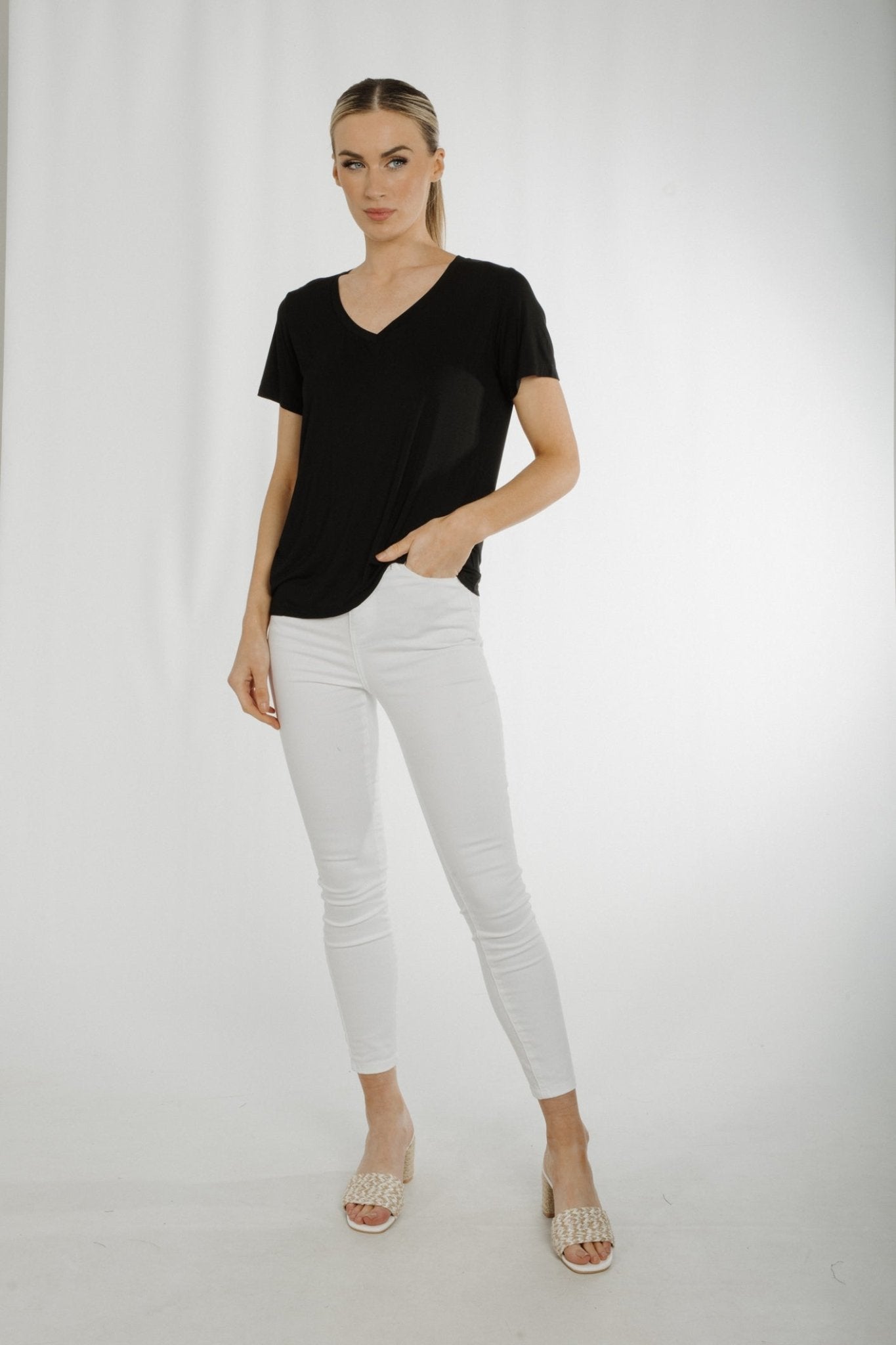 Ally V-Neck T-Shirt In Black - The Walk in Wardrobe