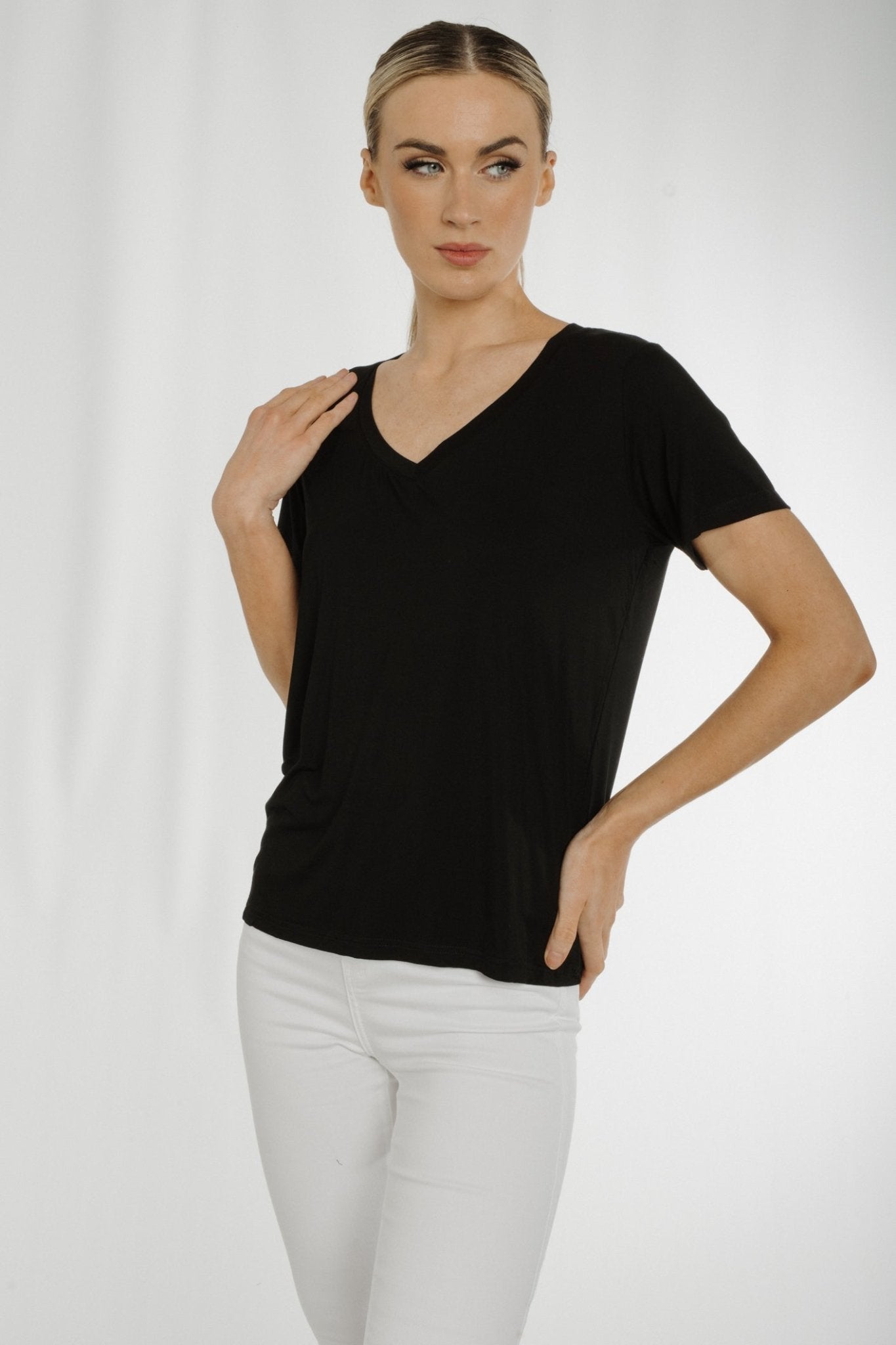 Ally V-Neck T-Shirt In Black - The Walk in Wardrobe