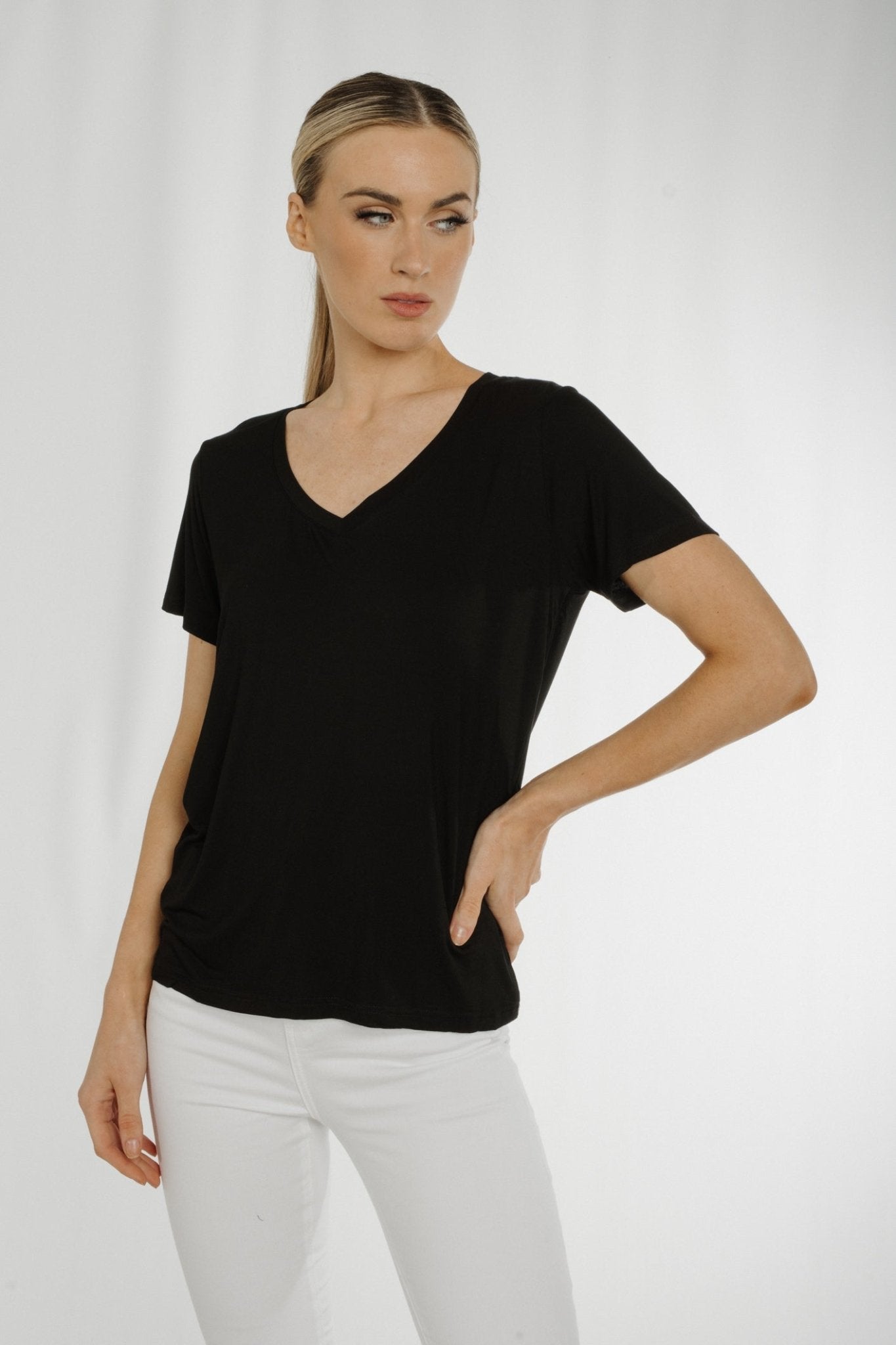 Ally V-Neck T-Shirt In Black - The Walk in Wardrobe