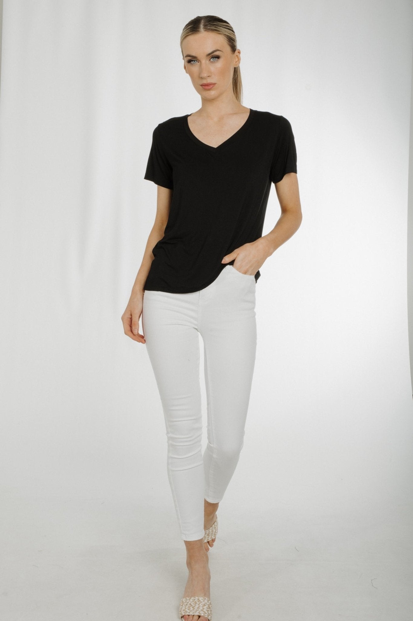 Ally V-Neck T-Shirt In Black - The Walk in Wardrobe