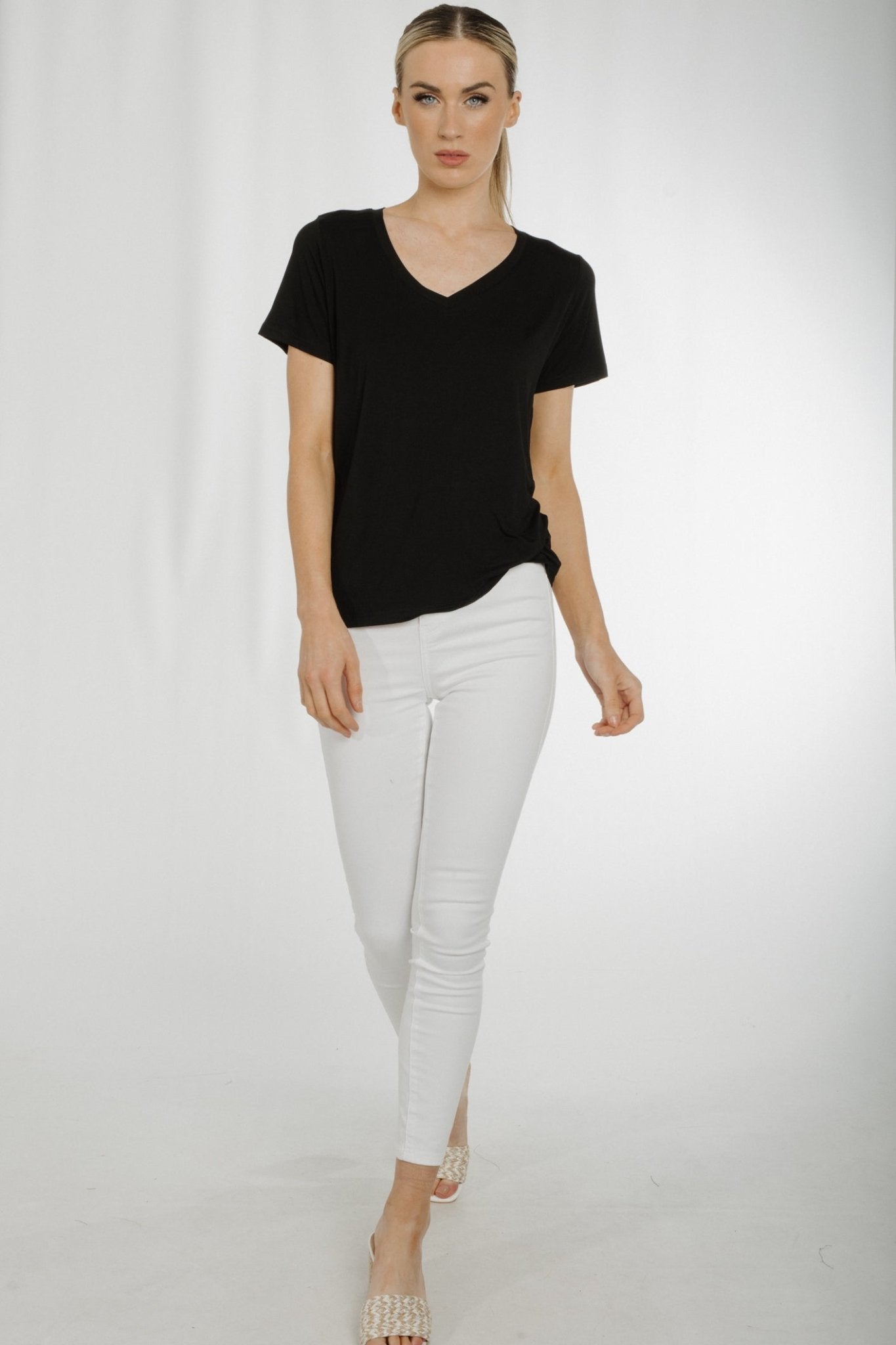 Ally V-Neck T-Shirt In Black - The Walk in Wardrobe