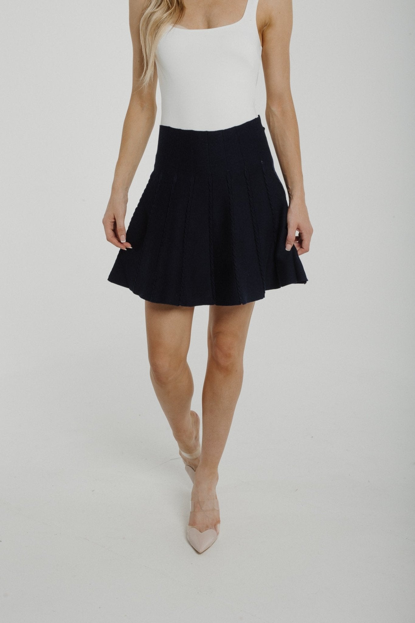 Becca Knit Mini Skirt In Navy - The Walk in Wardrobe