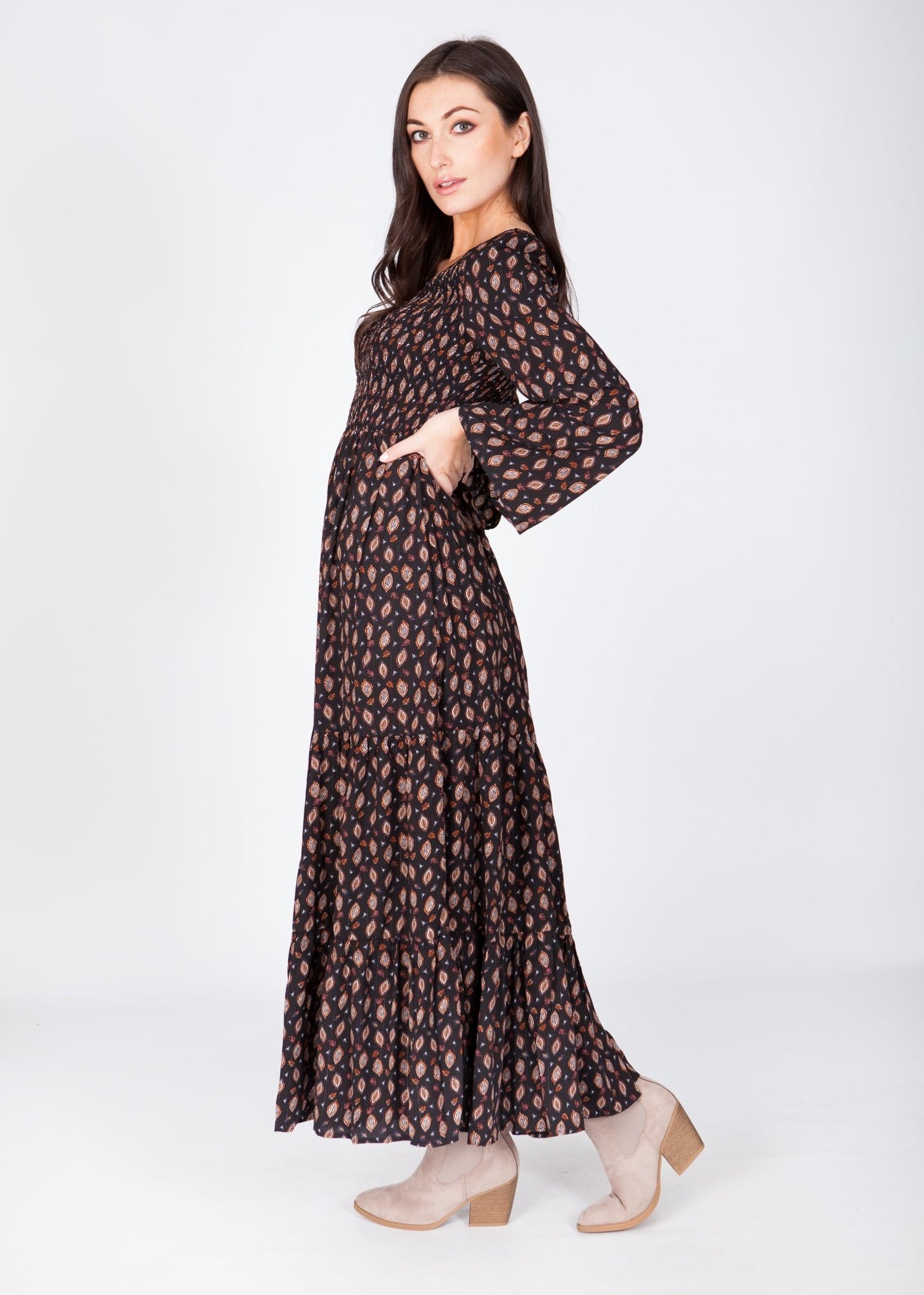 Becca Printed Maxi Dress In Black - The Walk in Wardrobe