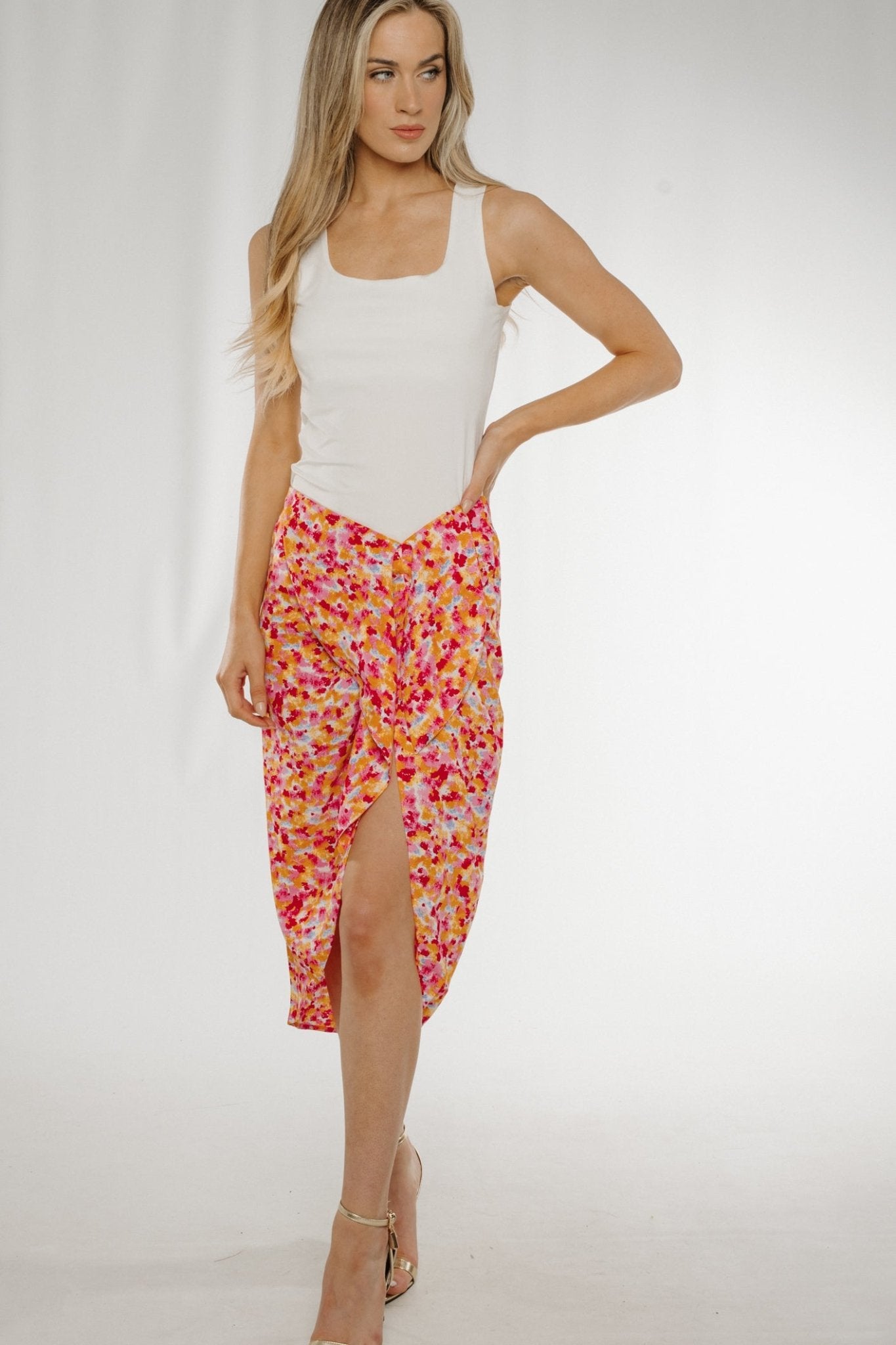 Becca Slip Skirt In Red Multi - The Walk in Wardrobe