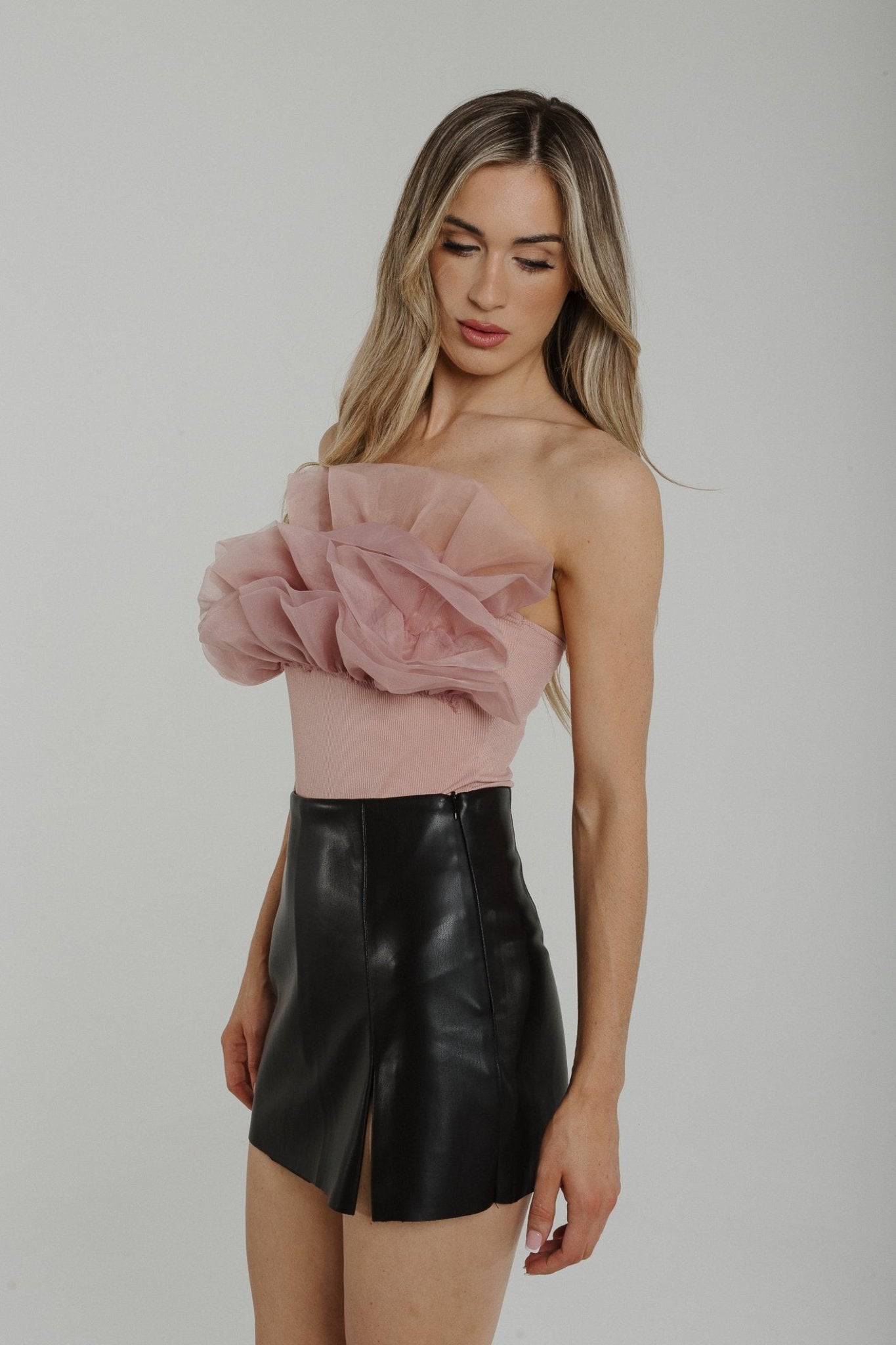 Caitlyn Ruffle Bodysuit In Pink - The Walk in Wardrobe