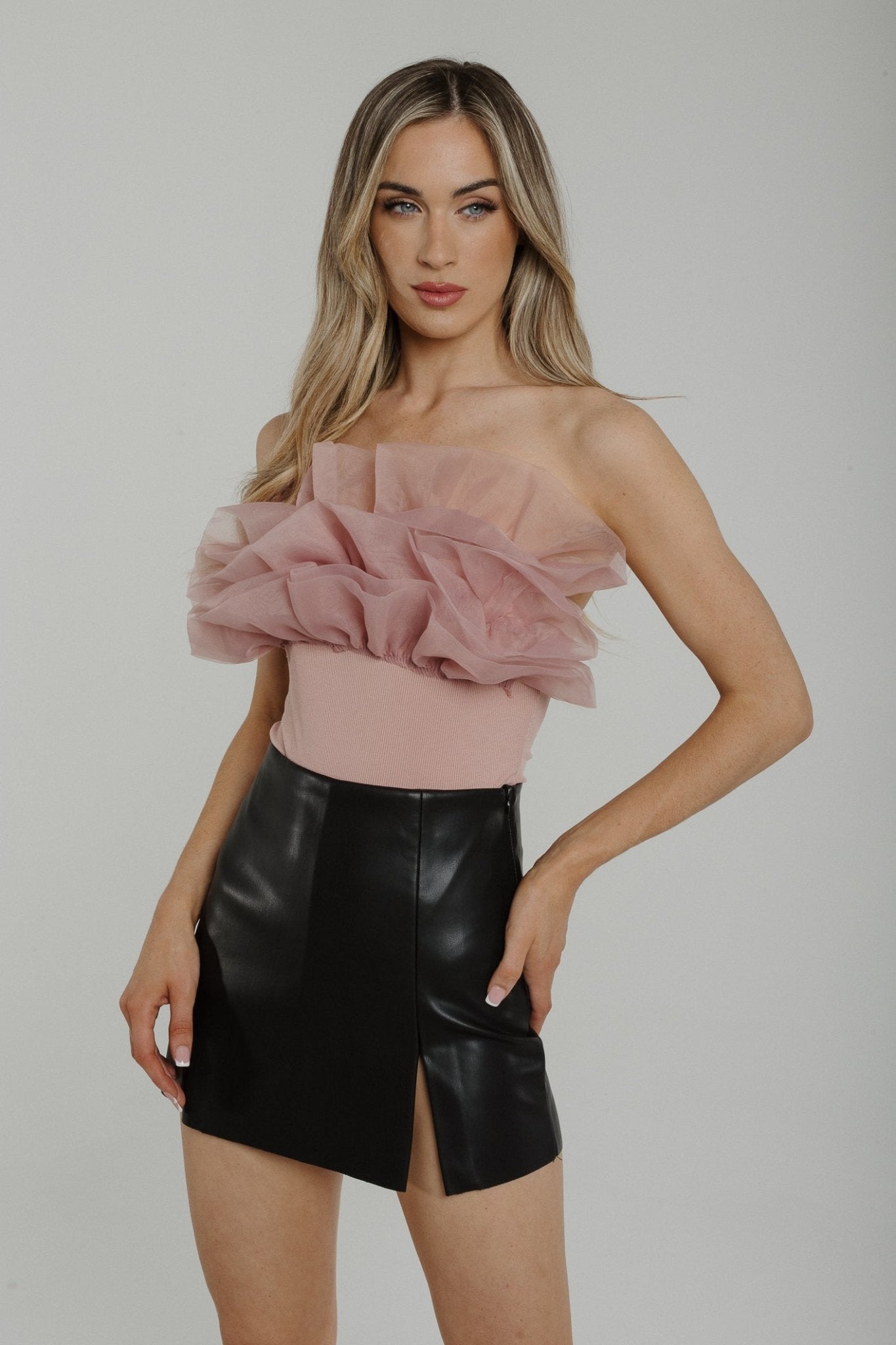 Caitlyn Ruffle Bodysuit In Pink - The Walk in Wardrobe