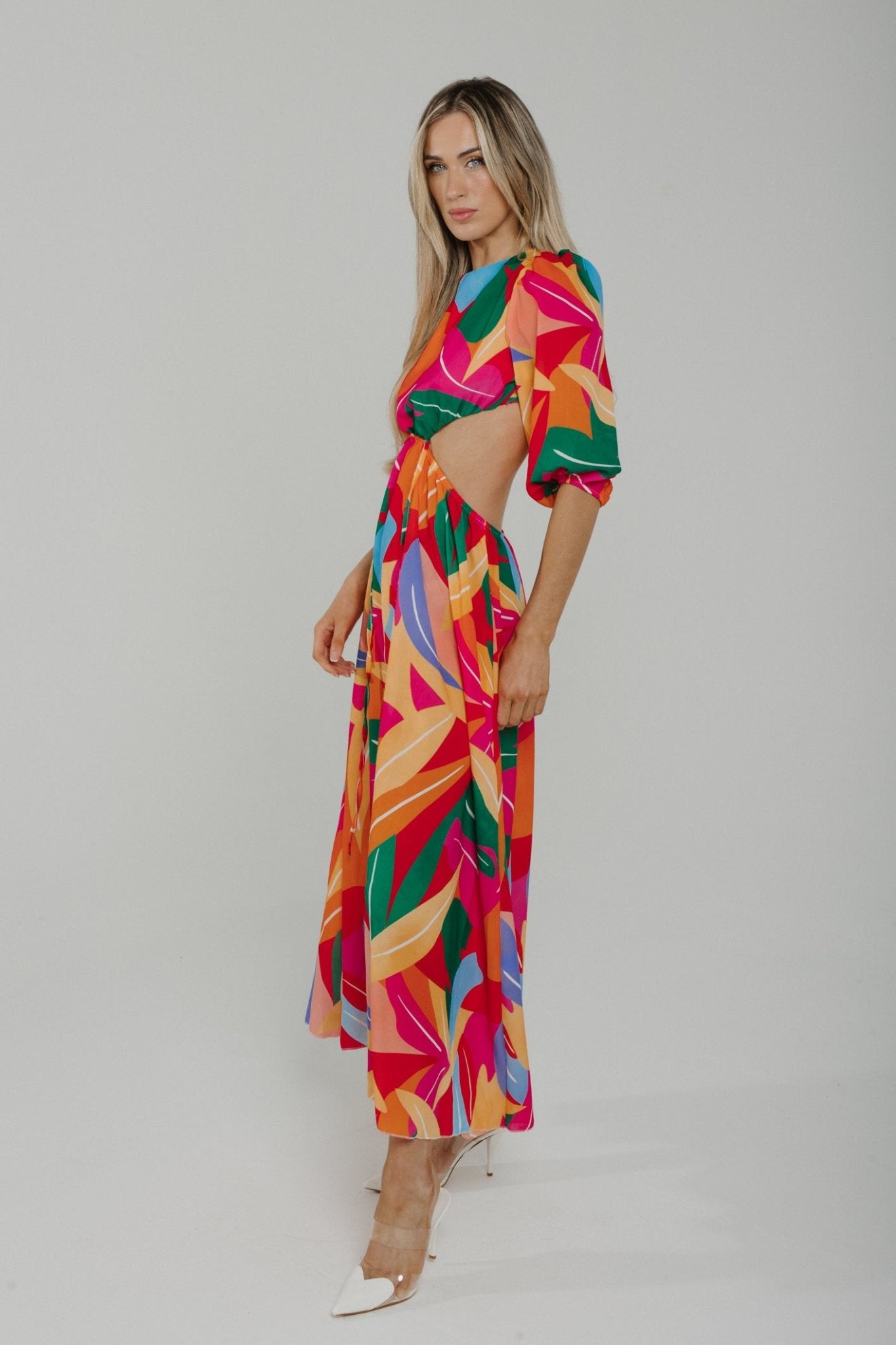 Caitlyn Side Cut Out Midi Dress In Multi - The Walk in Wardrobe