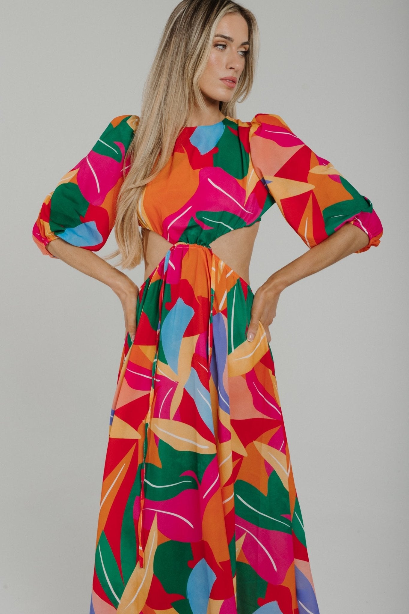 Caitlyn Side Cut Out Midi Dress In Multi - The Walk in Wardrobe