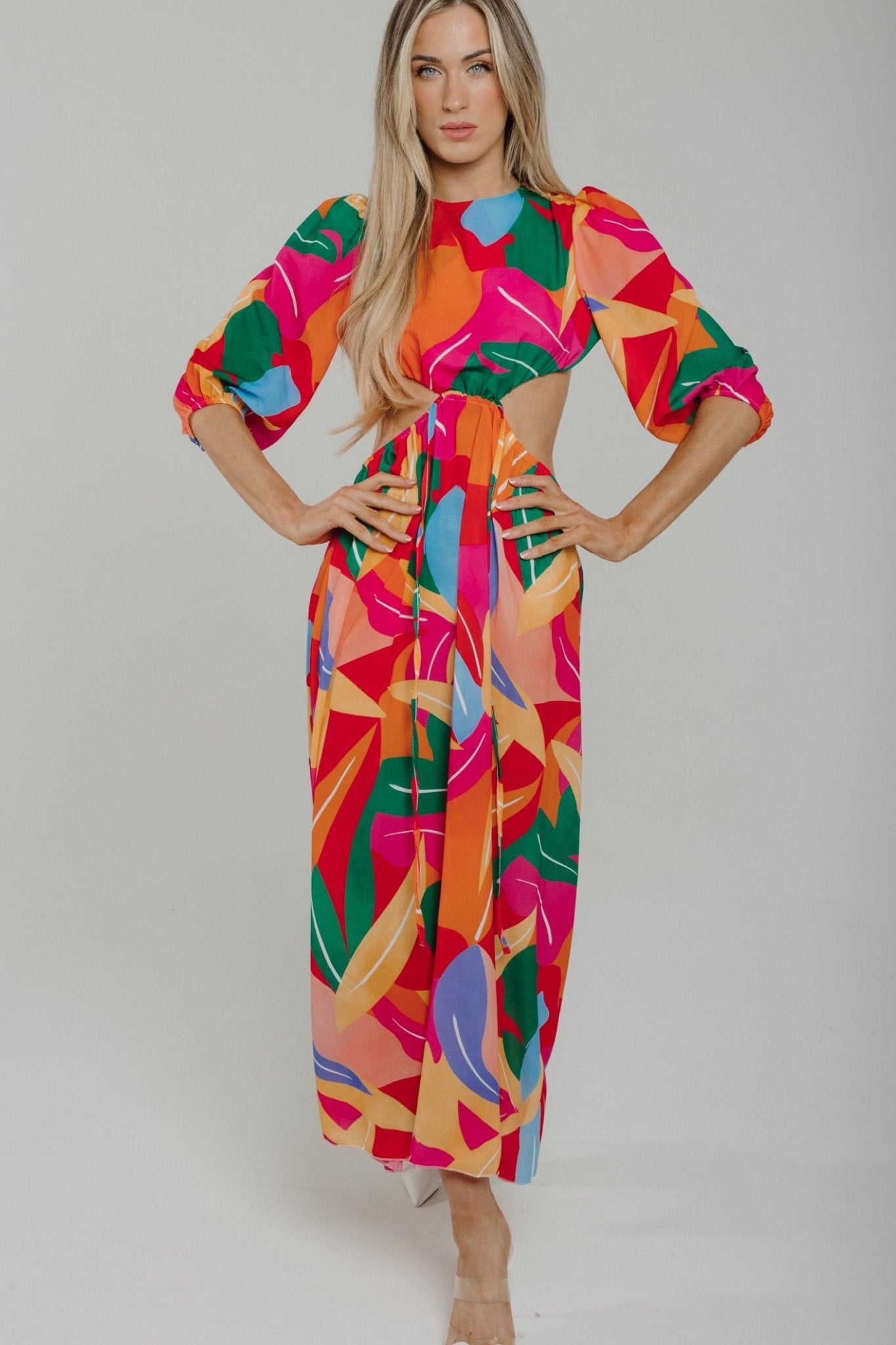 Caitlyn Side Cut Out Midi Dress In Multi - The Walk in Wardrobe