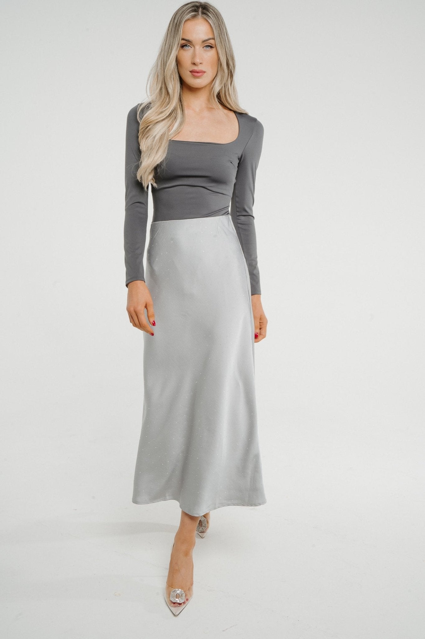 Caitlyn Square Neck Bodysuit In Grey - The Walk in Wardrobe