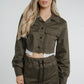 Cathy Cropped Jacket In Khaki - The Walk in Wardrobe