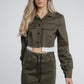 Cathy Cropped Jacket In Khaki - The Walk in Wardrobe