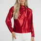 Daisy Drape Satin Top In Red - The Walk in Wardrobe