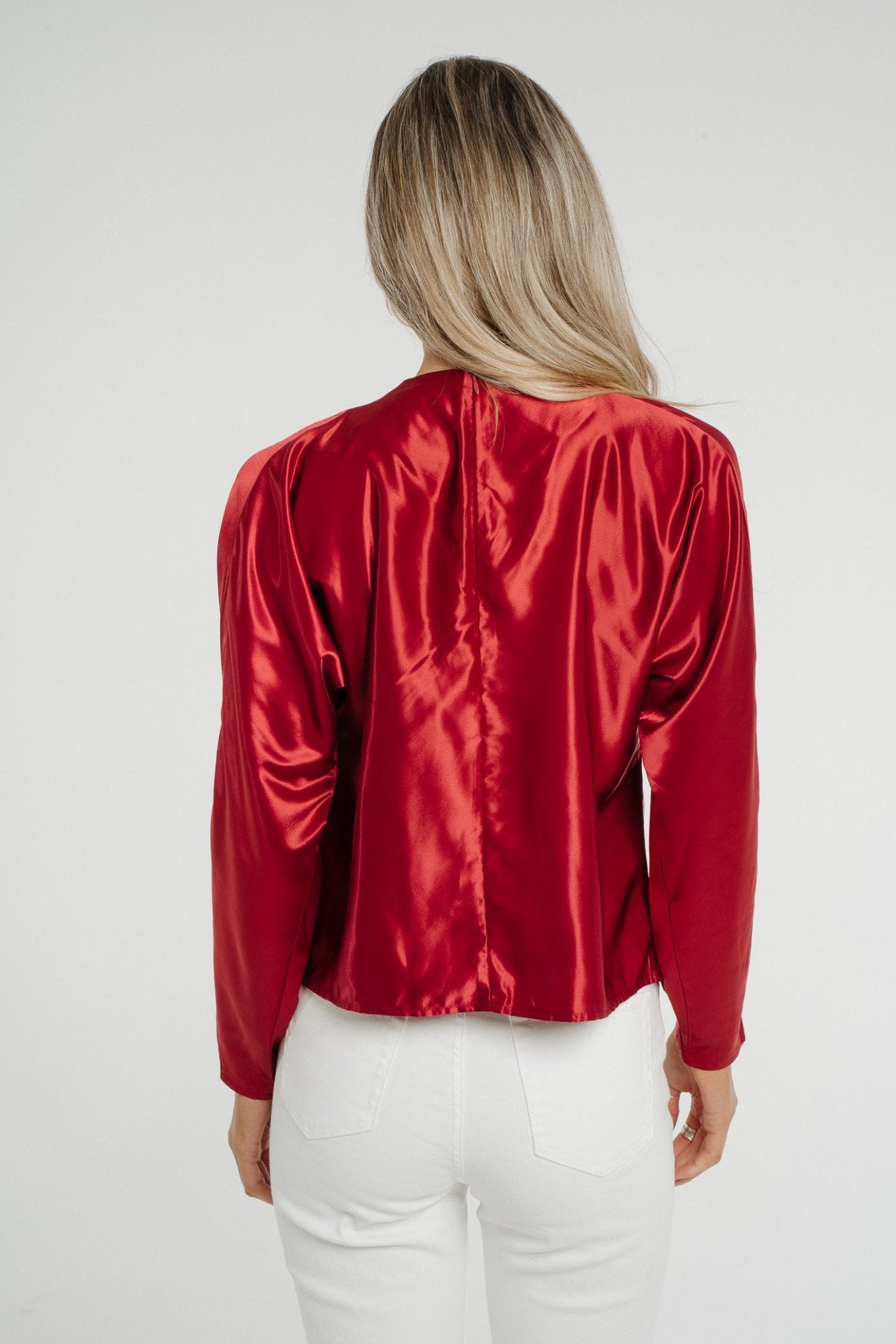 Daisy Drape Satin Top In Red - The Walk in Wardrobe