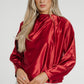 Daisy Drape Satin Top In Red - The Walk in Wardrobe