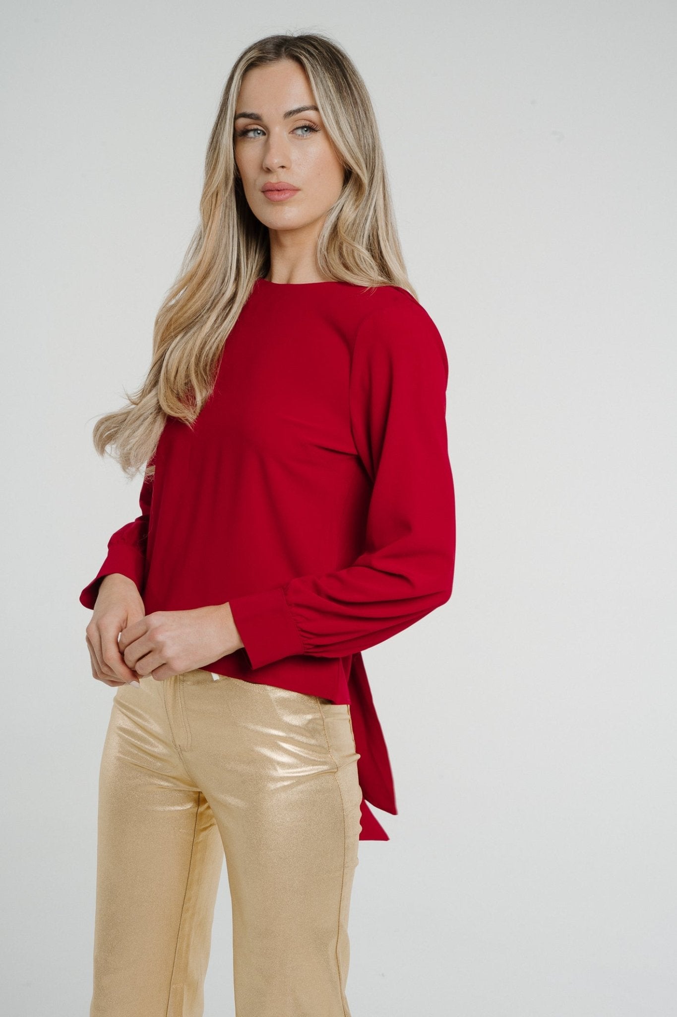 Daisy Tie Detail Blouse In Red - The Walk in Wardrobe