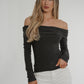 Elsa Bardot Top In Grey - The Walk in Wardrobe
