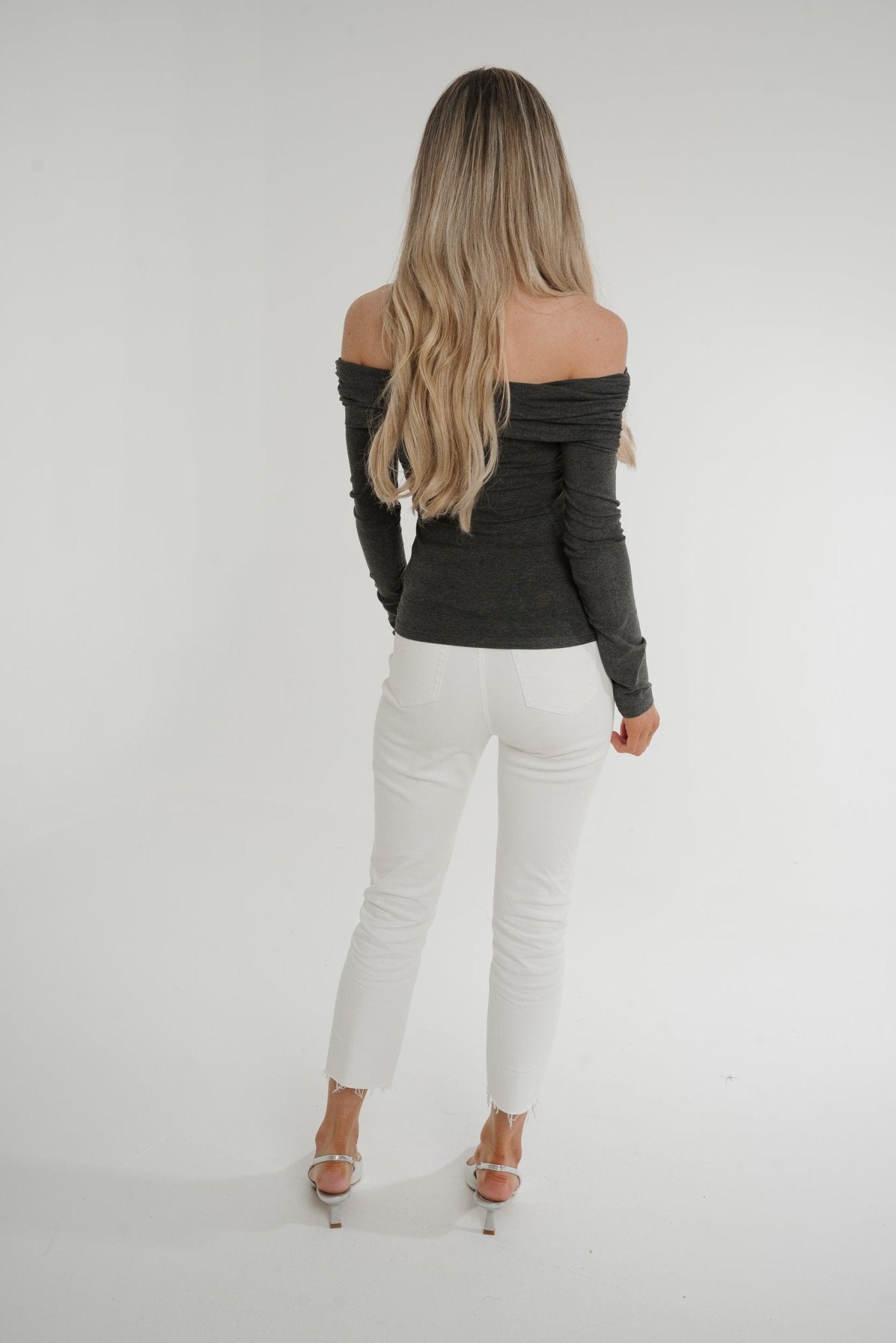 Elsa Bardot Top In Grey - The Walk in Wardrobe
