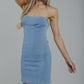 Emilia Bandeau Mini Dress In Denim - The Walk in Wardrobe