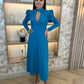 Eva High Neck Cut Out Dress In Teal Print - The Walk in Wardrobe
