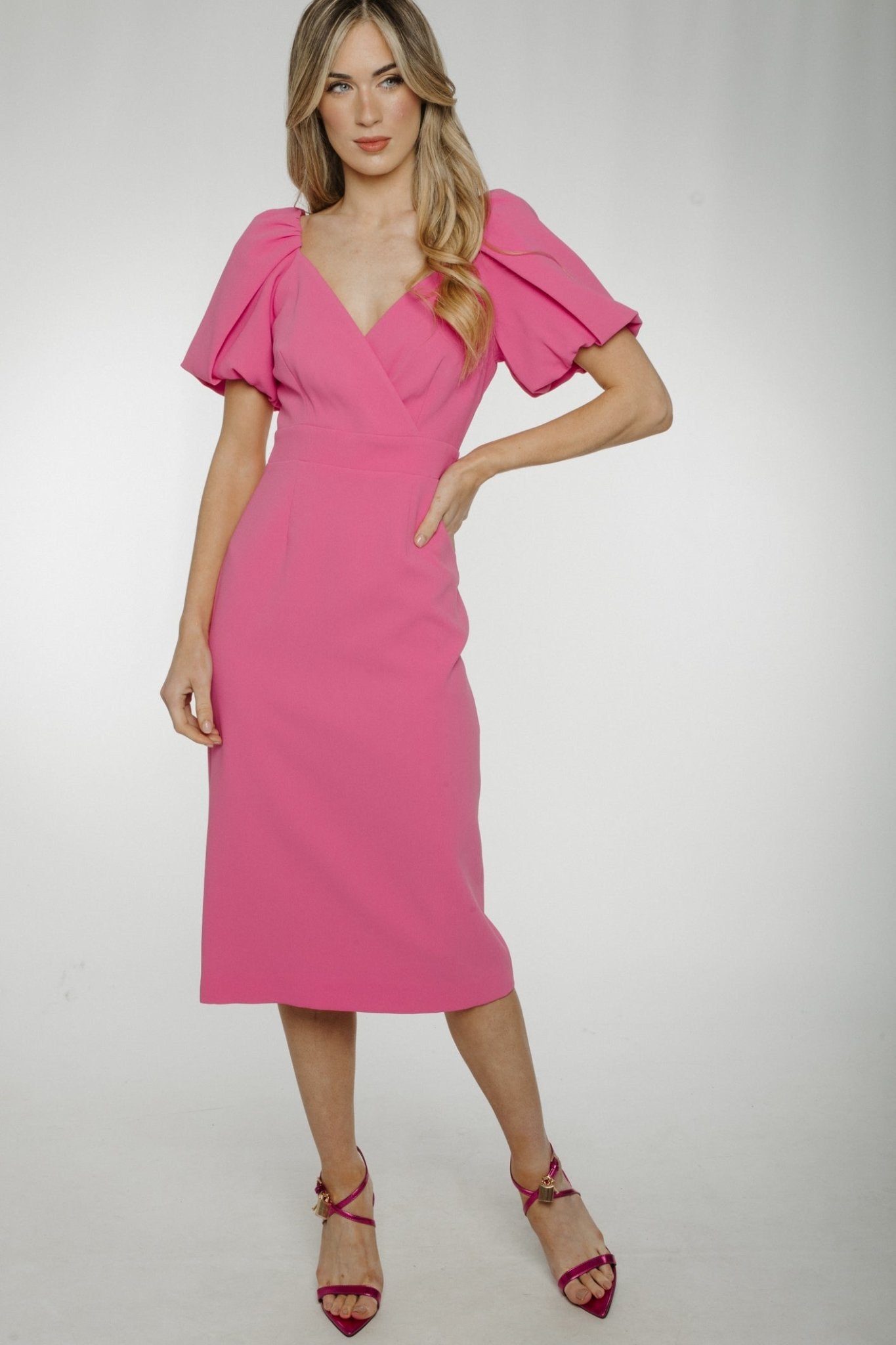 Eva Puff Sleeve Dress In Pink - The Walk in Wardrobe