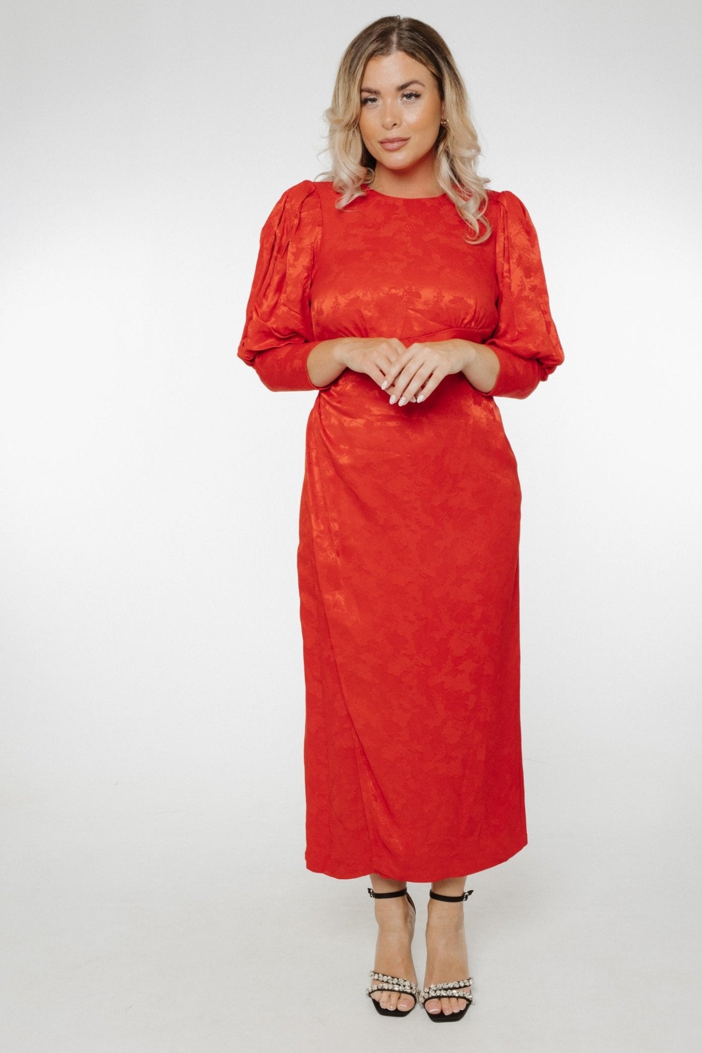 Eva Puff Sleeve Dress In Red - The Walk in Wardrobe