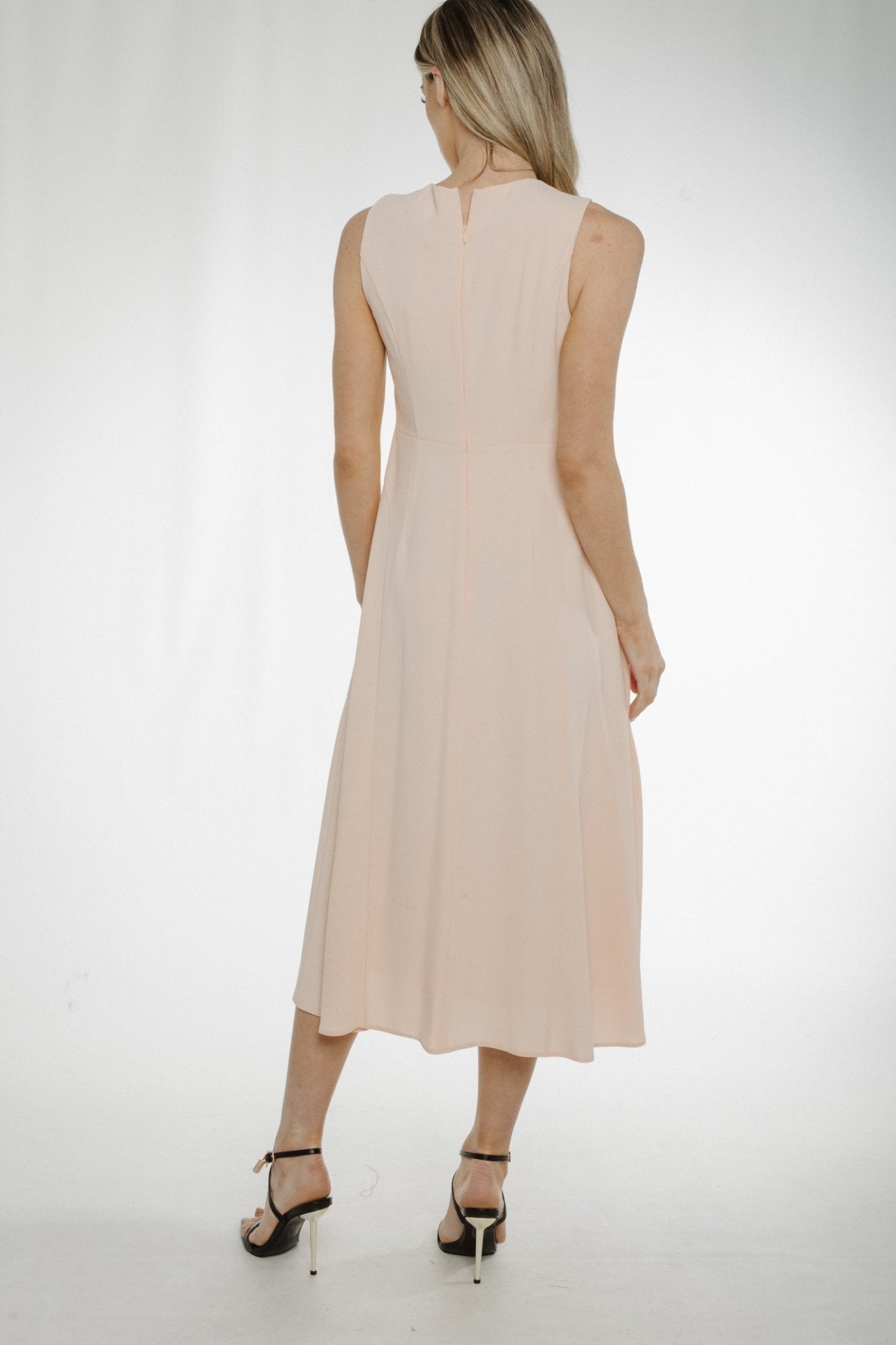 Eva Ruffle Front Dress In Peach - The Walk in Wardrobe