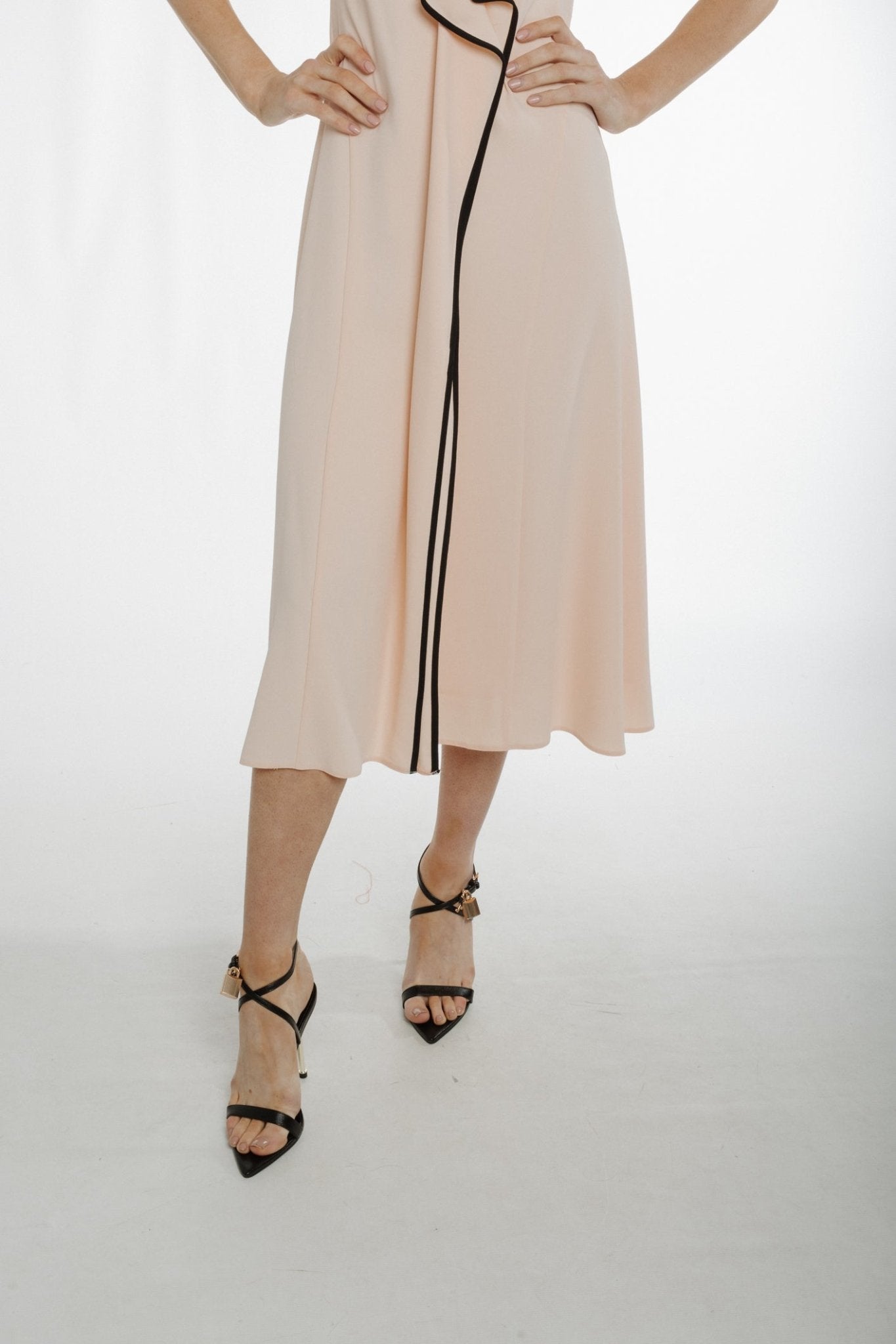 Eva Ruffle Front Dress In Peach - The Walk in Wardrobe