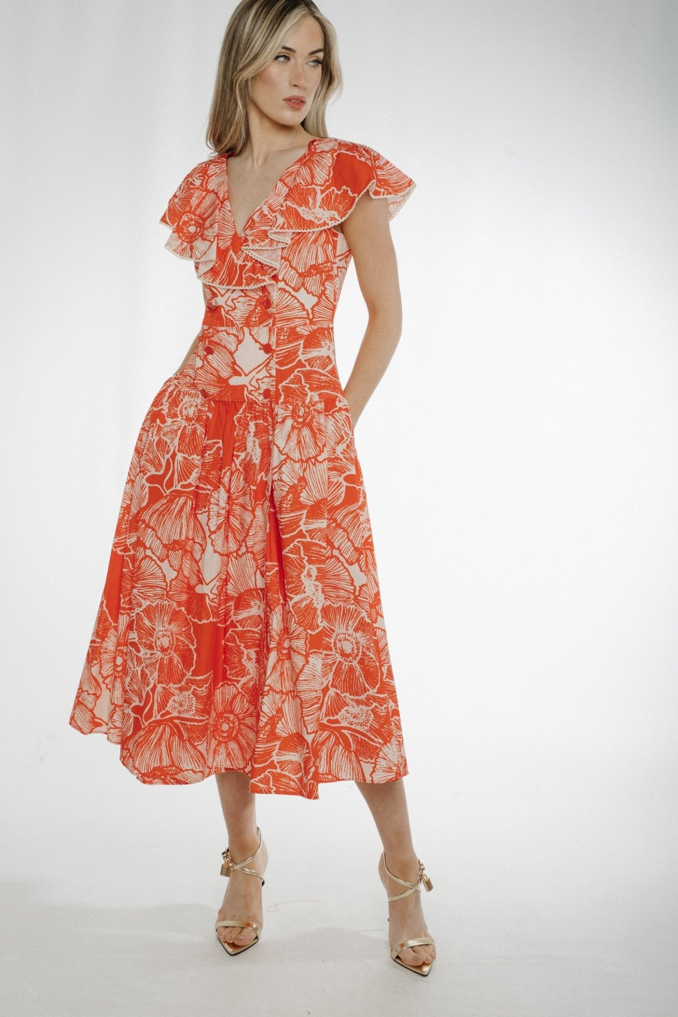 Eva Wrap Style Dress In Orange Mix - The Walk in Wardrobe