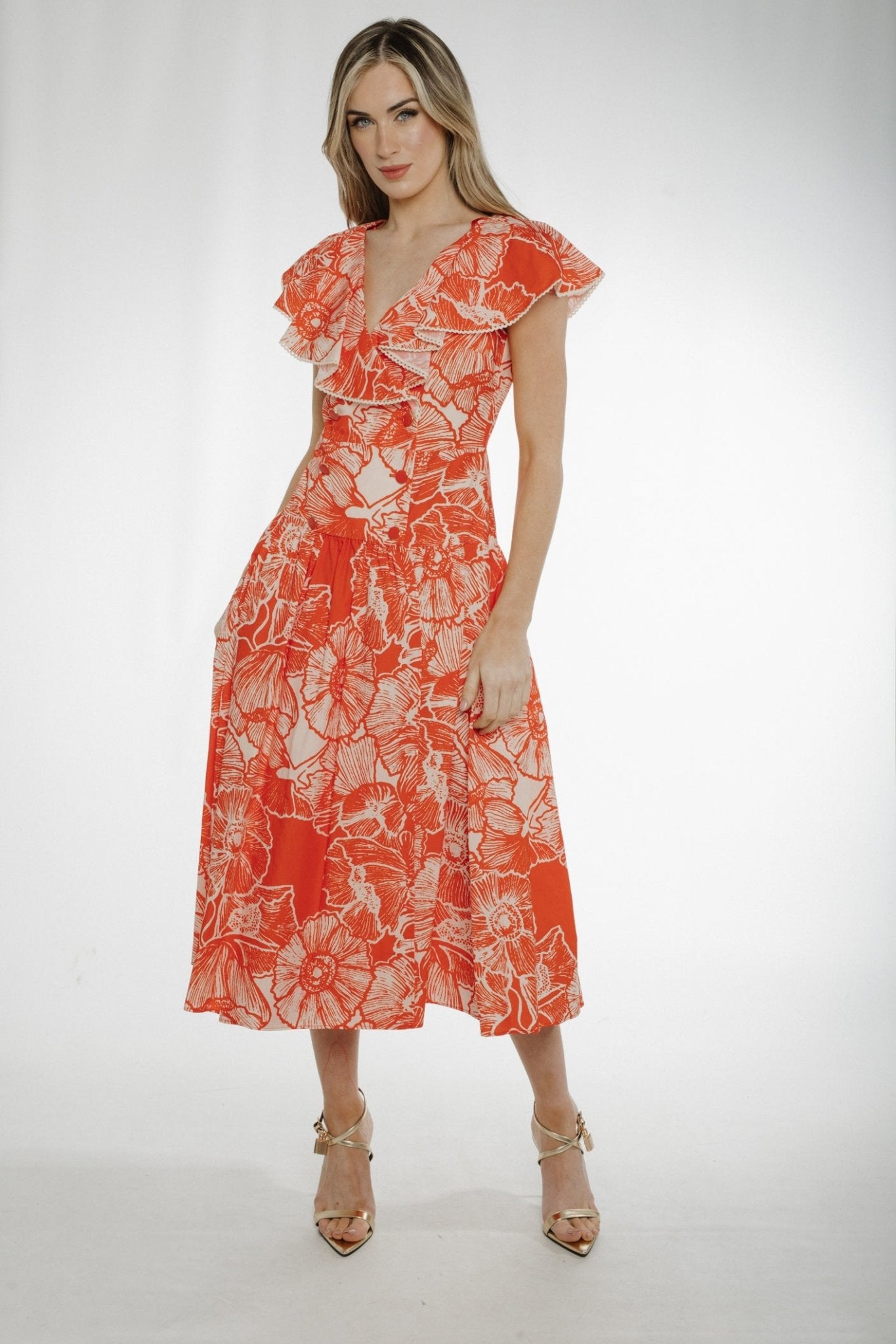Eva Wrap Style Dress In Orange Mix - The Walk in Wardrobe